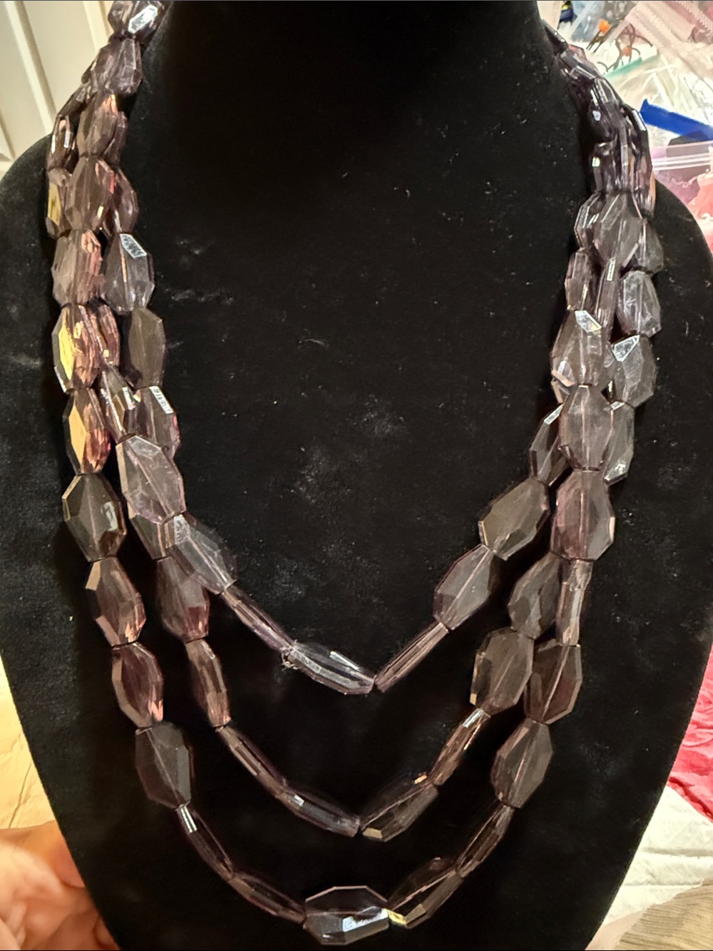 NWT Sugarfix by Baublebar 13” Three-Strand Faceted Necklace smoky lucite